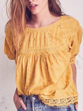 LoveShackFancy Robin Cotton Top in Marigold Size XS